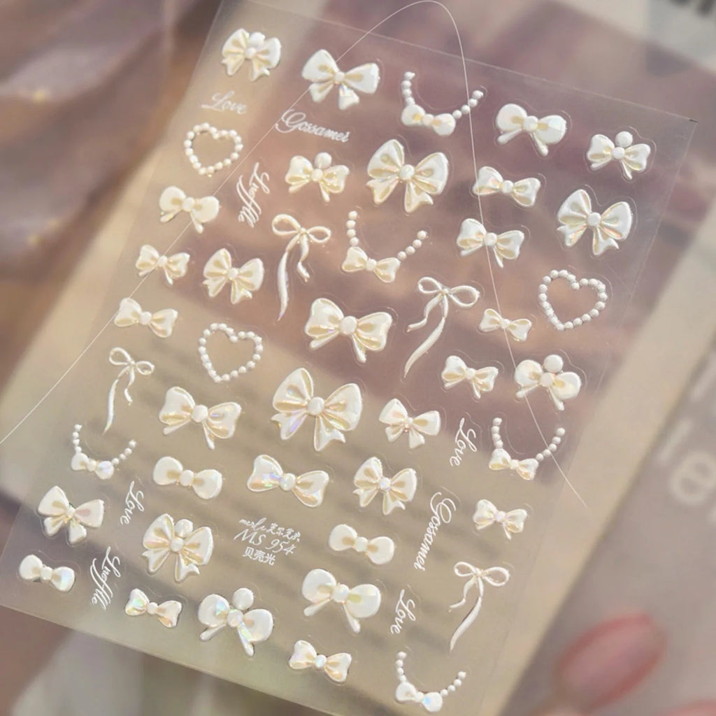 5D Pearl Bow Self-Adhesive Nail Stickers | Nail Decals Nail Art Stickers QXL