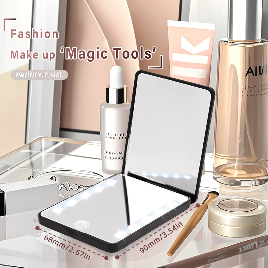 Lighted Compact Makeup Mirror | Double-Sided 1X/2X Rechargeable Lighted Compact Mirror QXL