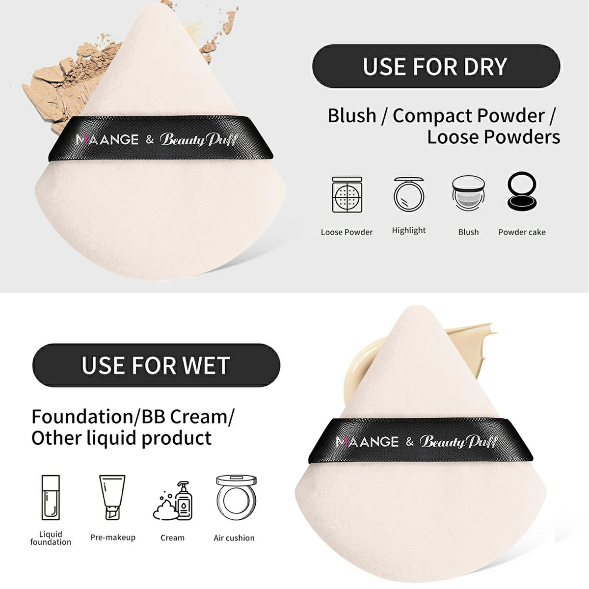 MAANGE 5-Pc Makeup Brush & Triangle Powder Puff Set Makeup Brush Set QXL