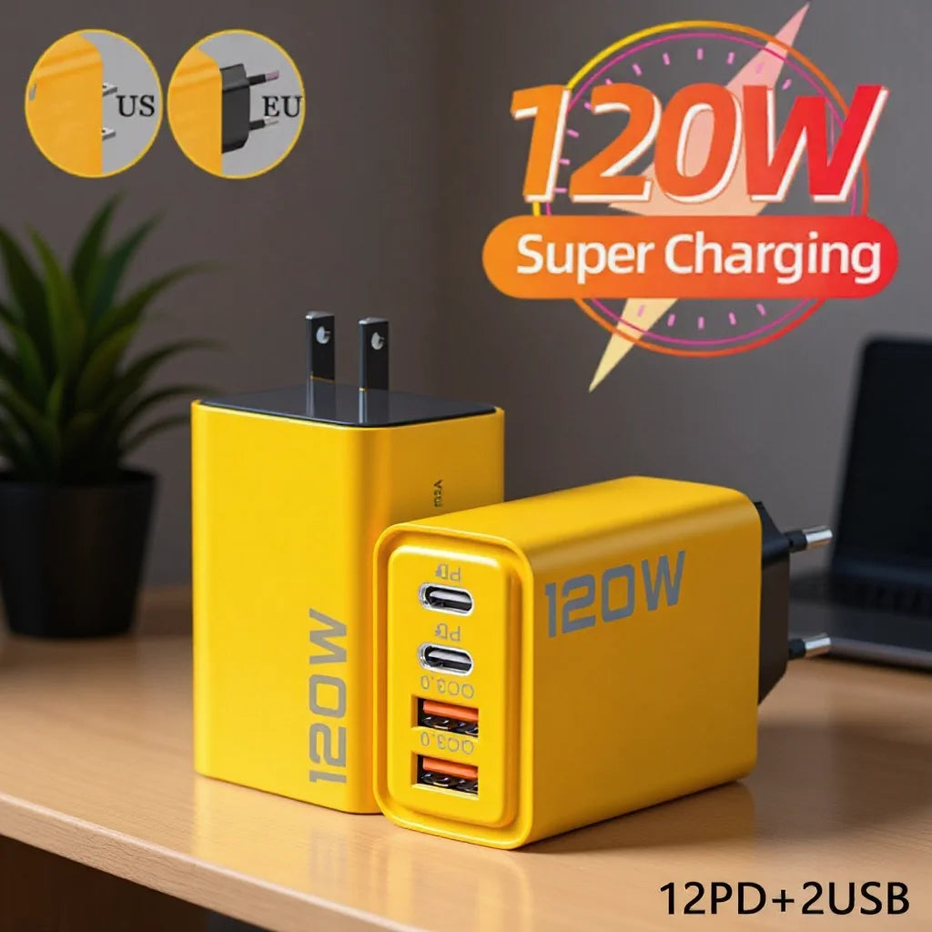 4-Port 120W USB-C PD Fast Charger QC3.0 | EU US UK Plug USB Wall Charger QXL