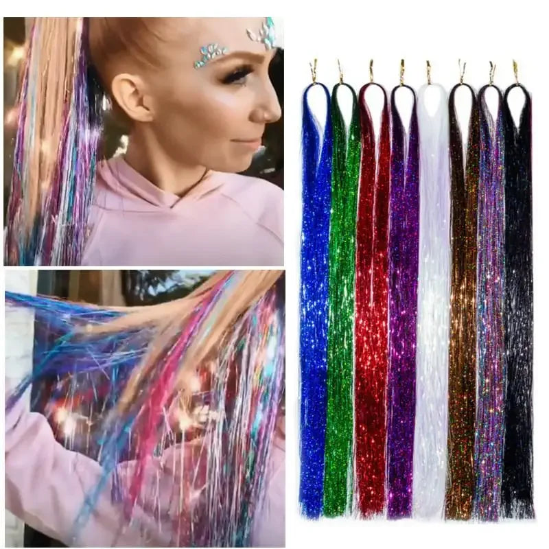 Holographic Hair Tinsel Extensions 120 Strands | Glitter Sparkle Hair Tinsel Extensions QXL