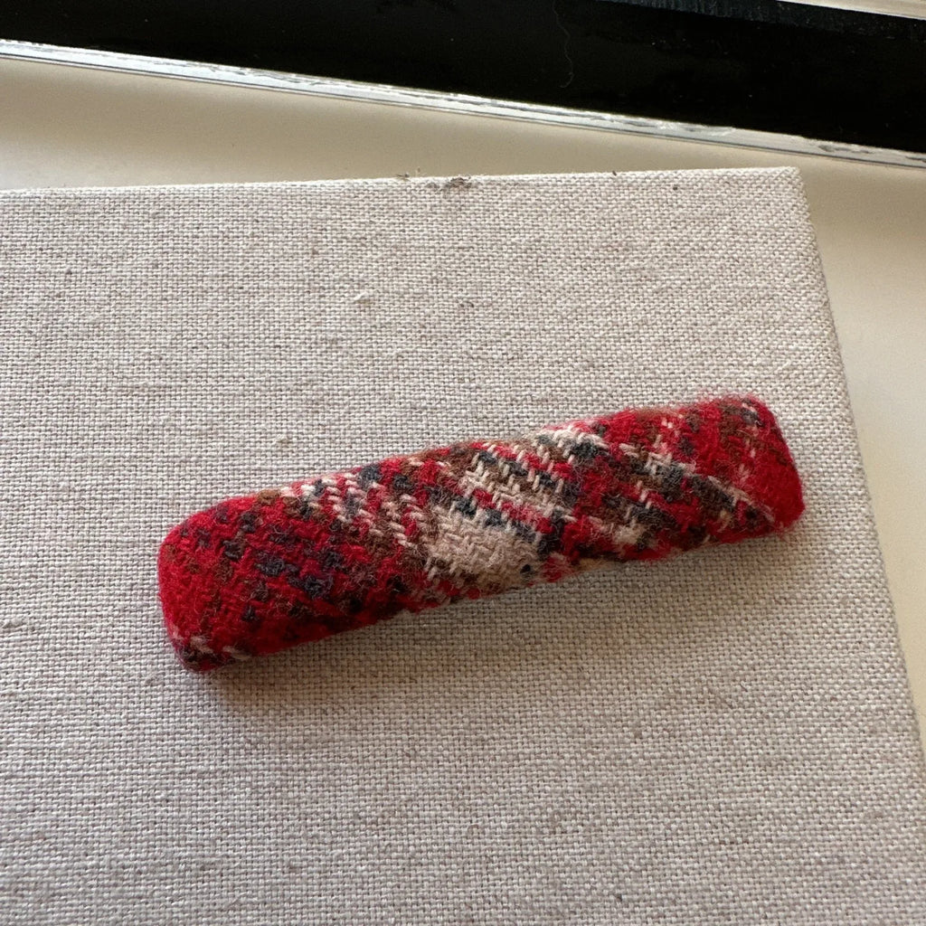 Red Plaid Tweed Hair Clips | Non-Slip Side Bang Clip Hair Clip QXL One striped square