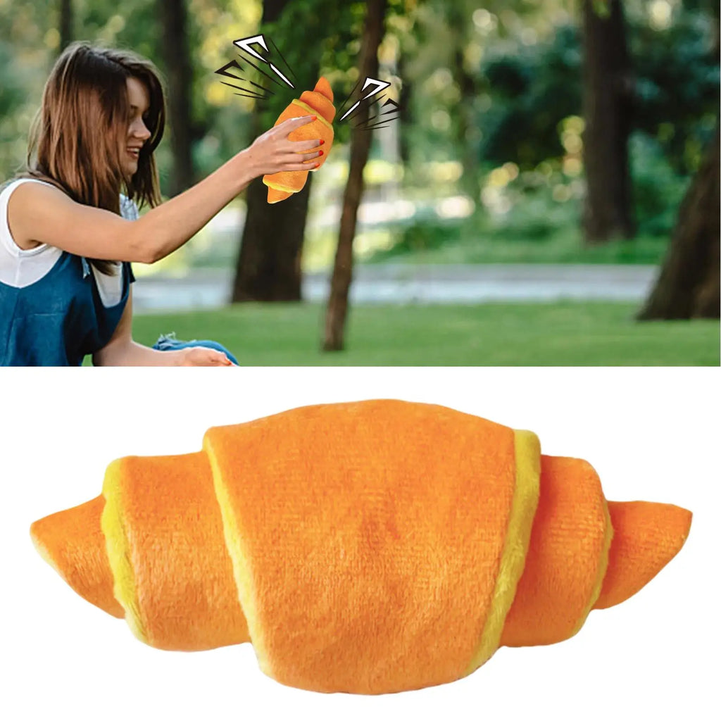 Croissant Squeaky Plush Dog Toy | Puppy Enrichment & Play Plush Dog Toy QXL