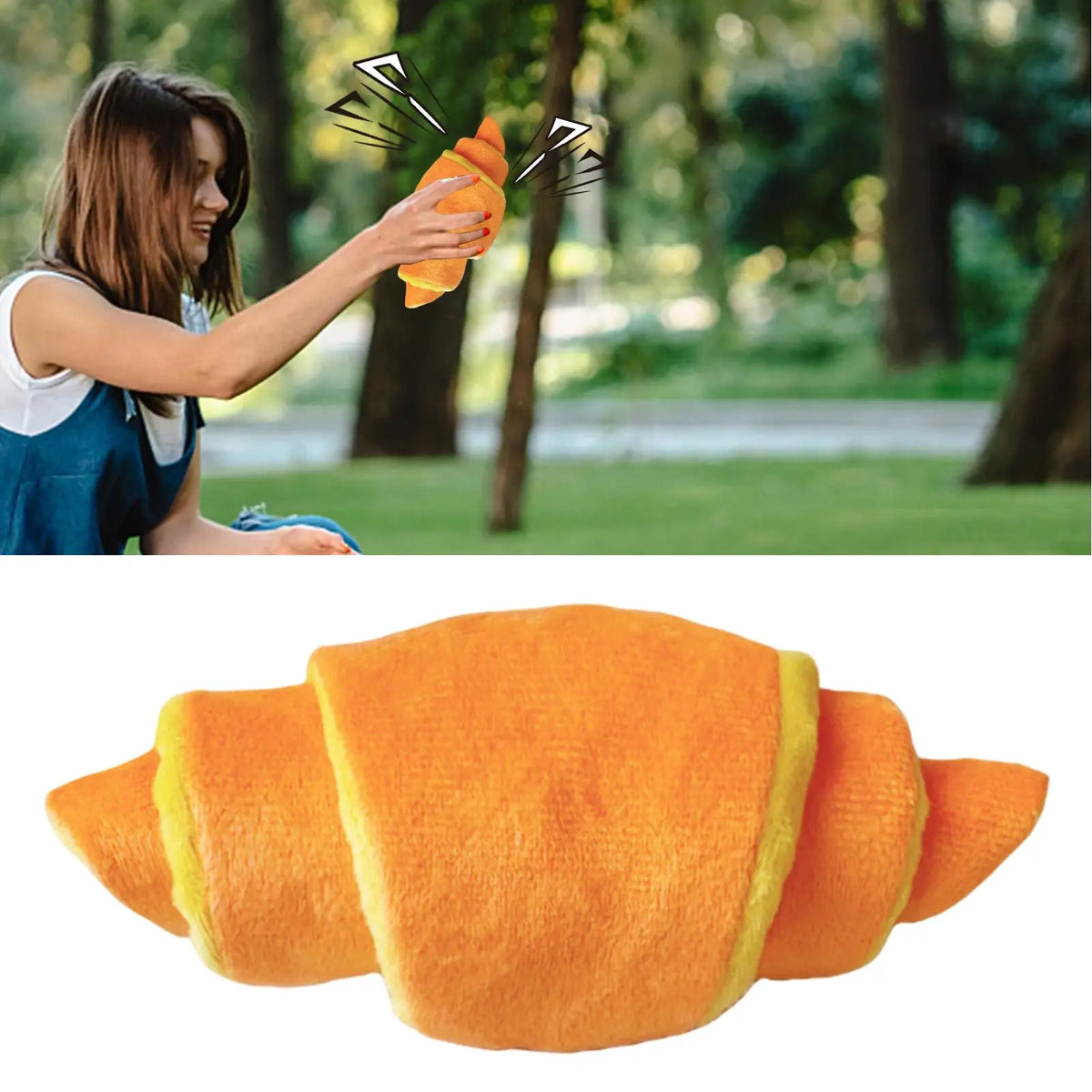 Croissant Squeaky Plush Dog Toy | Puppy Enrichment & Play Plush Dog Toy QXL