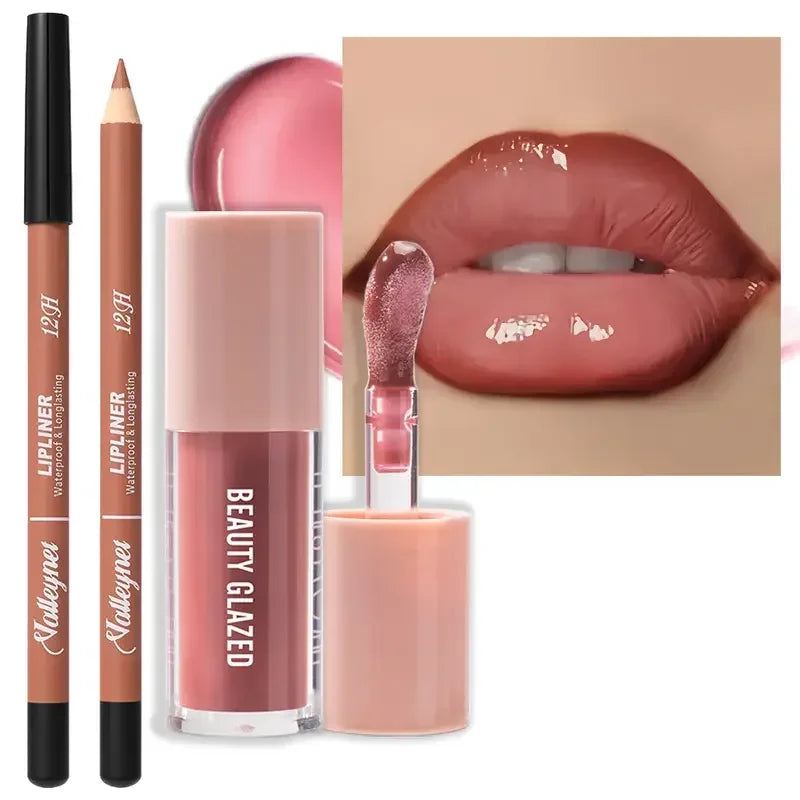 2-Pc Waterproof Matte Lip Liner & Glaze Set | Long-Lasting Lip Liner Set QXL