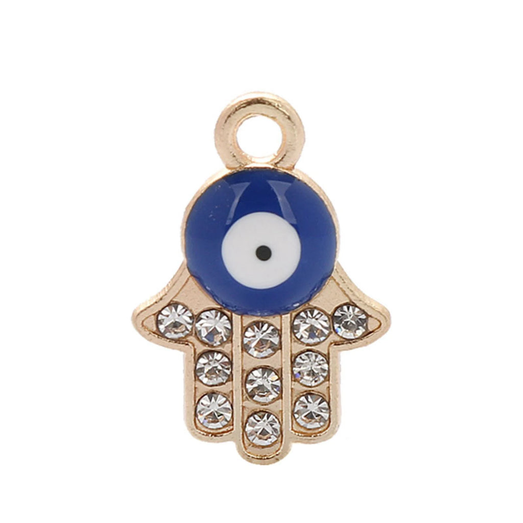 10-Pack Golden Hamsa Hand Evil Eye Charm Pendants 14x21mm Jewelry Making Charms QXL