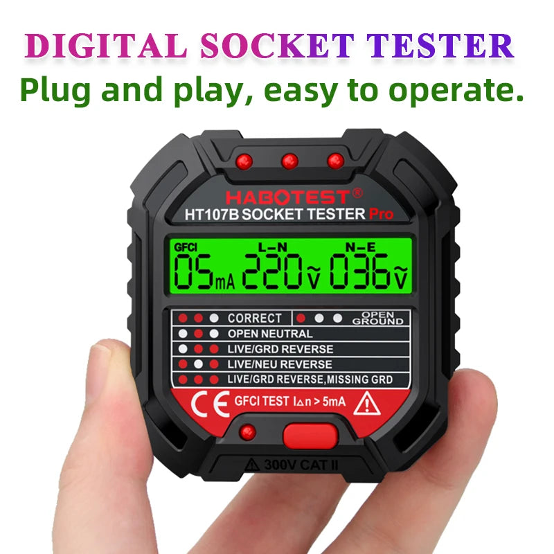 Socket Tester & Outlet Voltage Detector EU US UK | LCD Outlet Socket Tester QXL