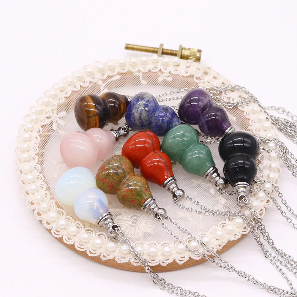 Crystal Gourd Aromatherapy Necklace | Refillable Essential Oil Aromatherapy Pendant Necklace QXL