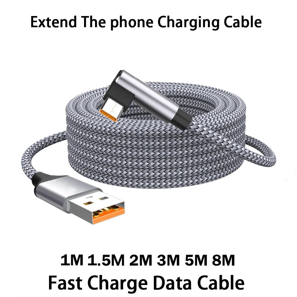 6A 90° Elbow USB-C Fast Charging Cable – 1M to 8M Braided USB-C Charging Cable QXL