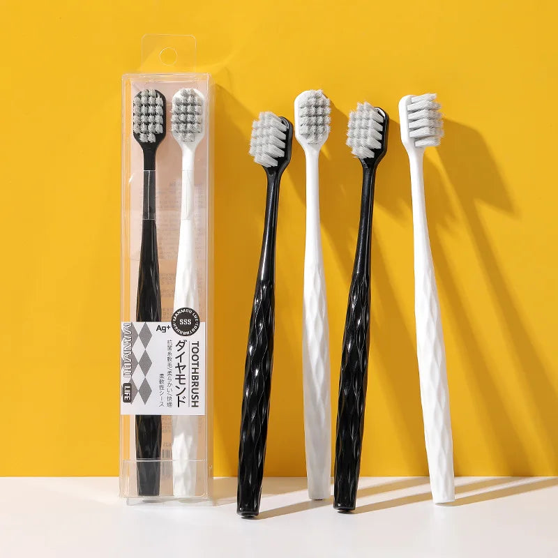 2-Pack Antibacterial Wide Head Soft Bristle Toothbrushes Manual Toothbrush Set QXL