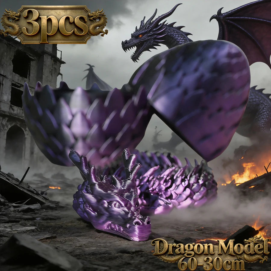3D Printed Articulated Dragon Model 60cm + Dragon Egg Display Articulated Dragon Figure QXL