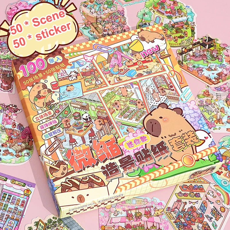 50-Style 3D Miniature House Stickers | Kids DIY Scrapbooking Craft Sticker Kit QXL
