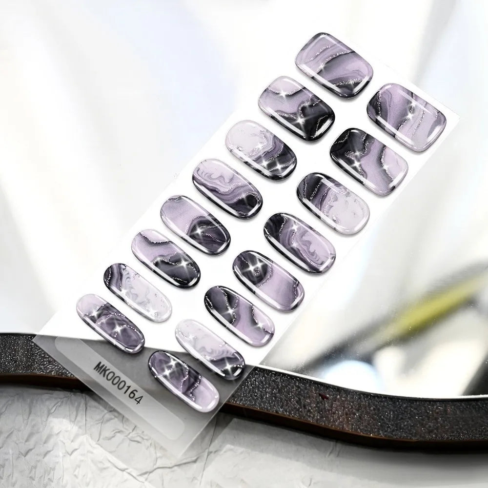 16-Tip UV Nail Strips | 3D Glitter Marble Self-Adhesive Stickers Nail Art Stickers QXL Style K