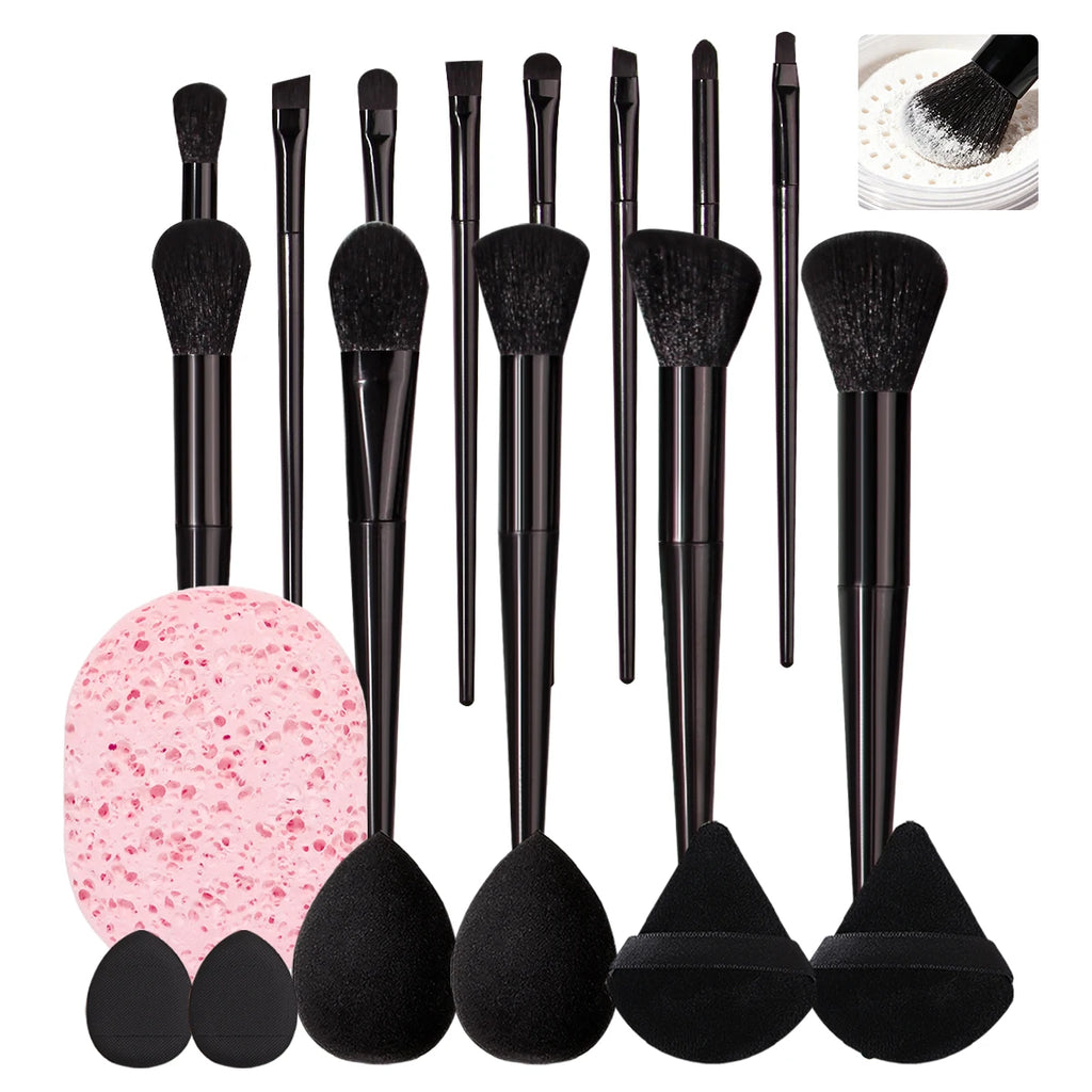 KOSSHOW 20-Pc Black Makeup Brush Set with Sponges & Puffs Makeup Brush Set QXL Default Title