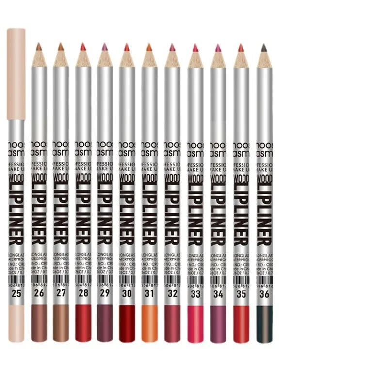 12-Pack Waterproof Matte Lip Liner Pencils | Wood Contour Set Lip Liner Set QXL