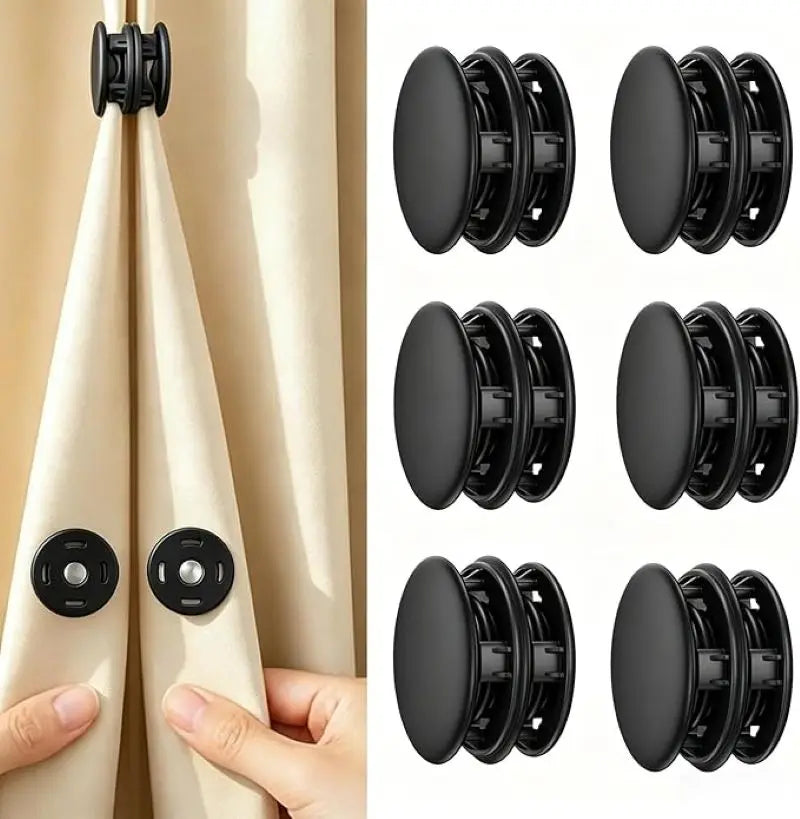 Magnetic Curtain Clips & Buckle Set – No-Drill Fasteners Curtain Magnetic Clips QXL 6PCS Black