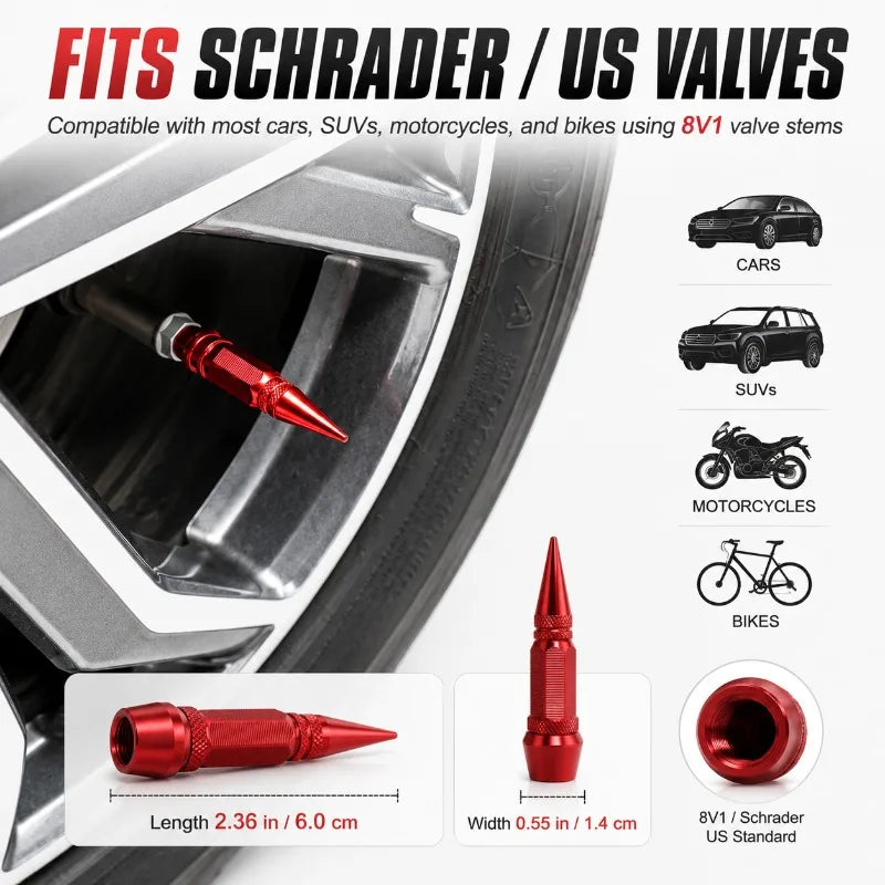 60mm Aluminum Spike Valve Stem Caps | Schrader US Thread Valve Stem Caps QXL