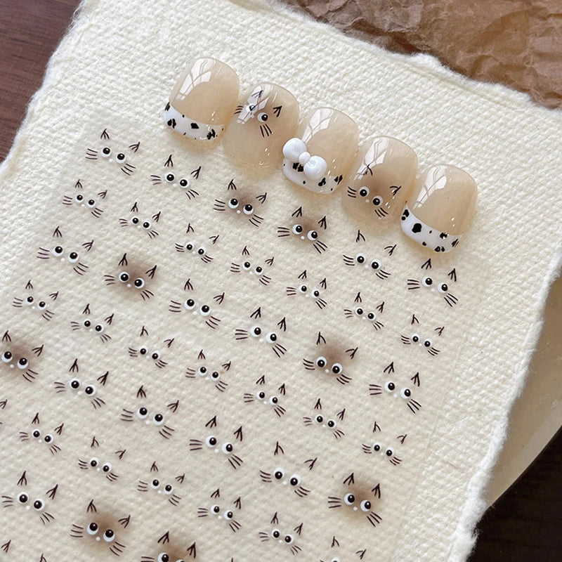 Kawaii Cat 5D Nail Stickers | Korean Style DIY Decals Nail Art Stickers QXL