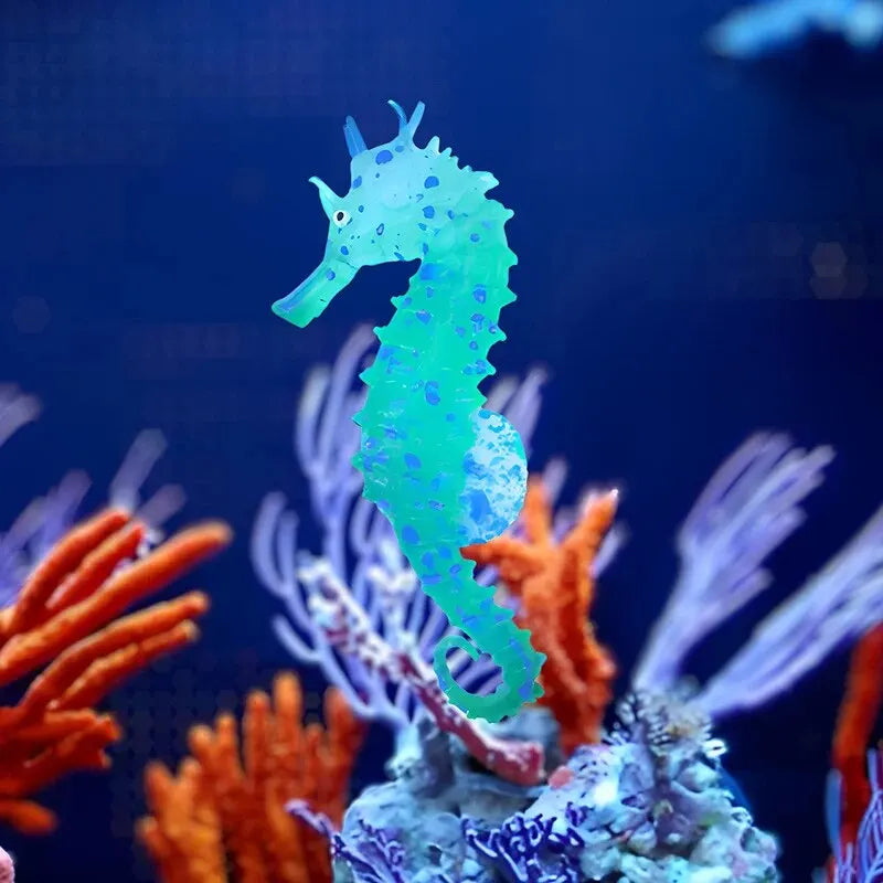 Glow in the Dark Silicone Seahorse Aquarium Decoration Aquarium Ornament QXL green