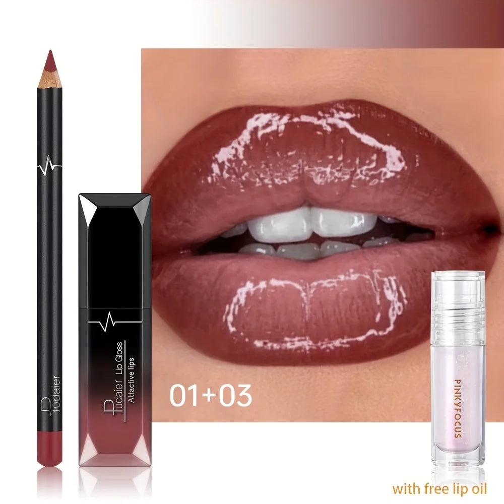 3-Piece Ombre Lip Kit – Liner, Gloss & Lip Oil | Nude Shades Lip Makeup Kit QXL 03