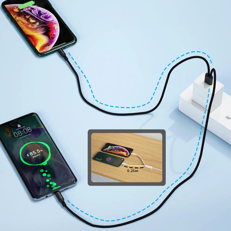 2-in-1 USB-C Micro USB Y Splitter Cable 5A Fast Charging 1m USB Charging Cable QXL