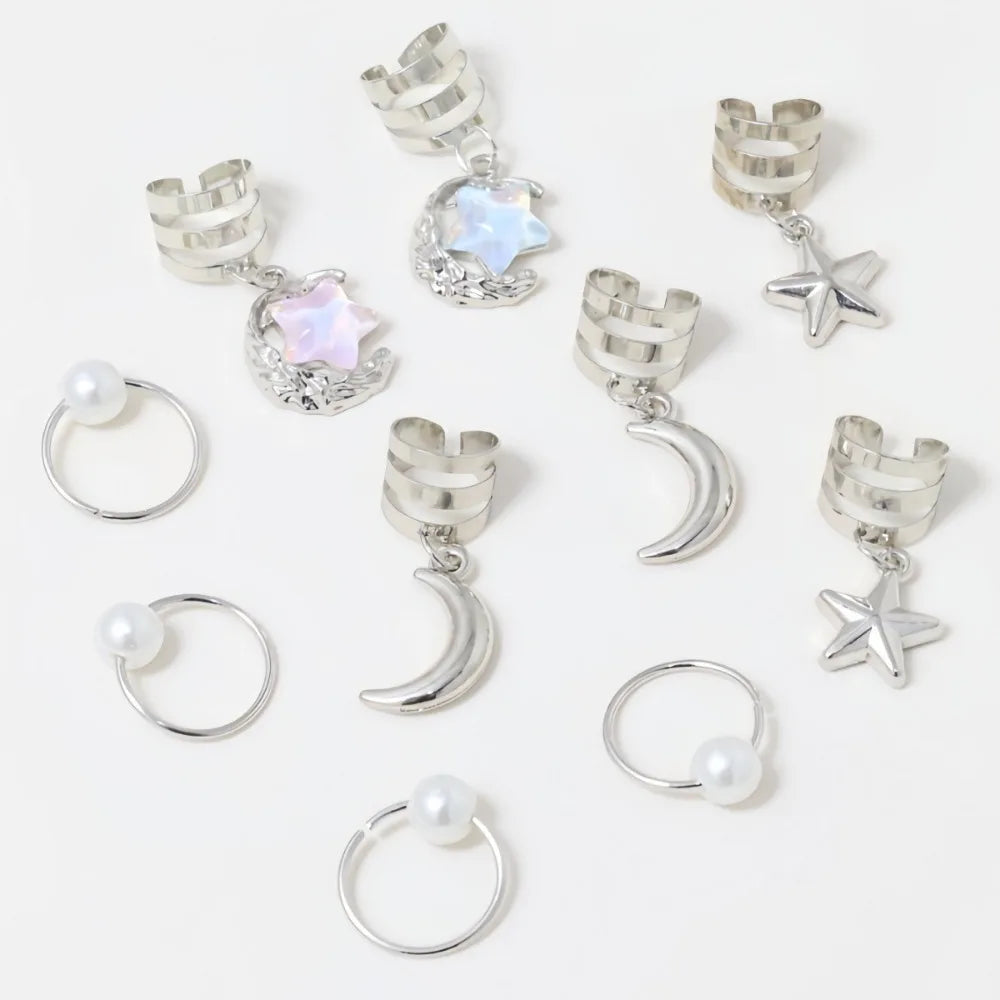 10-Pack Star & Moon Hair Cuffs Braid Rings with Pendants Hair Braid Cuffs QXL