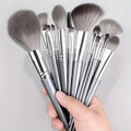 14-Piece Fluffy Makeup Brush Set | Kabuki, Foundation & Blush Makeup Brush Set QXL Silver