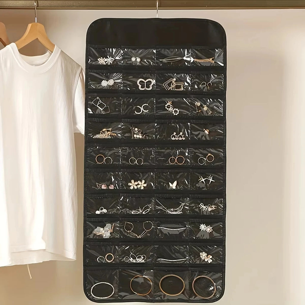 80-Grid Hanging Jewelry Organizer Bag | Foldable & Dustproof Jewelry Storage Bag QXL