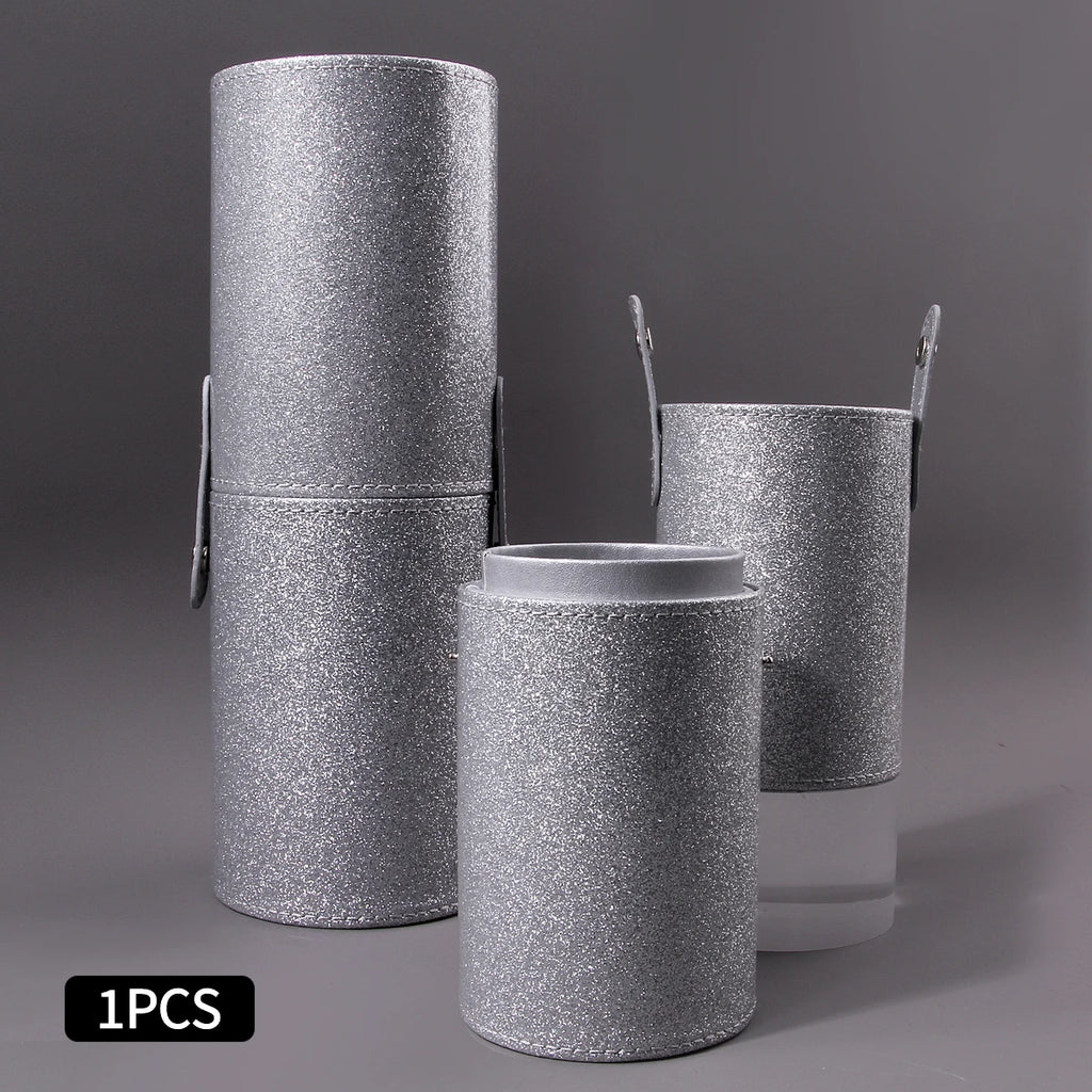 Glitter Silver Makeup Brush Holder | Portable Cylinder Case Makeup Brush Holder QXL Silver