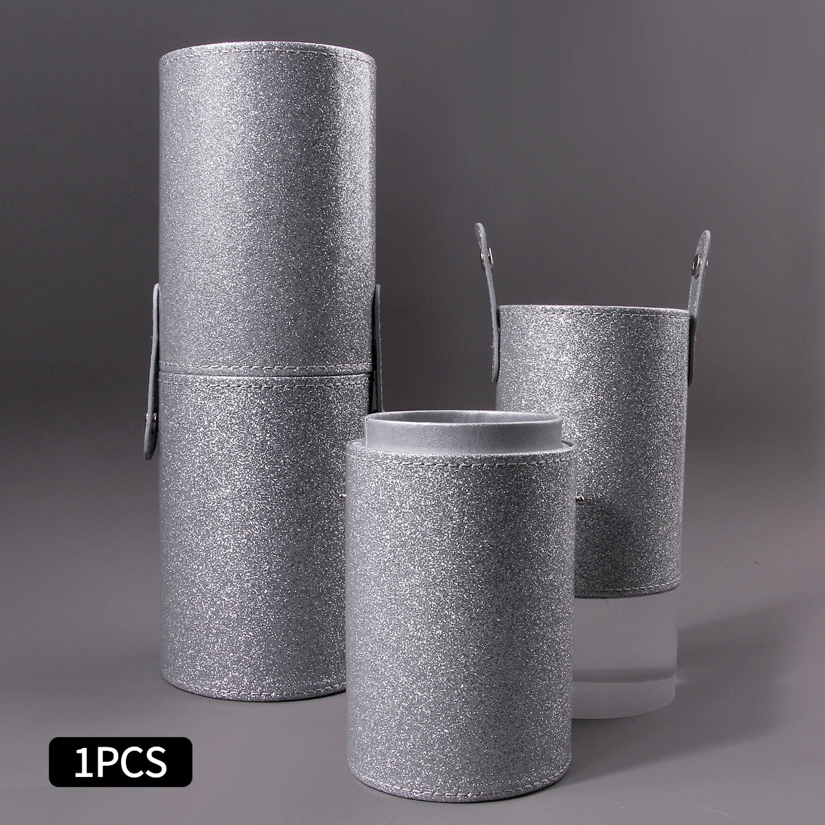 Glitter Silver Makeup Brush Holder | Portable Cylinder Case Makeup Brush Holder QXL Silver