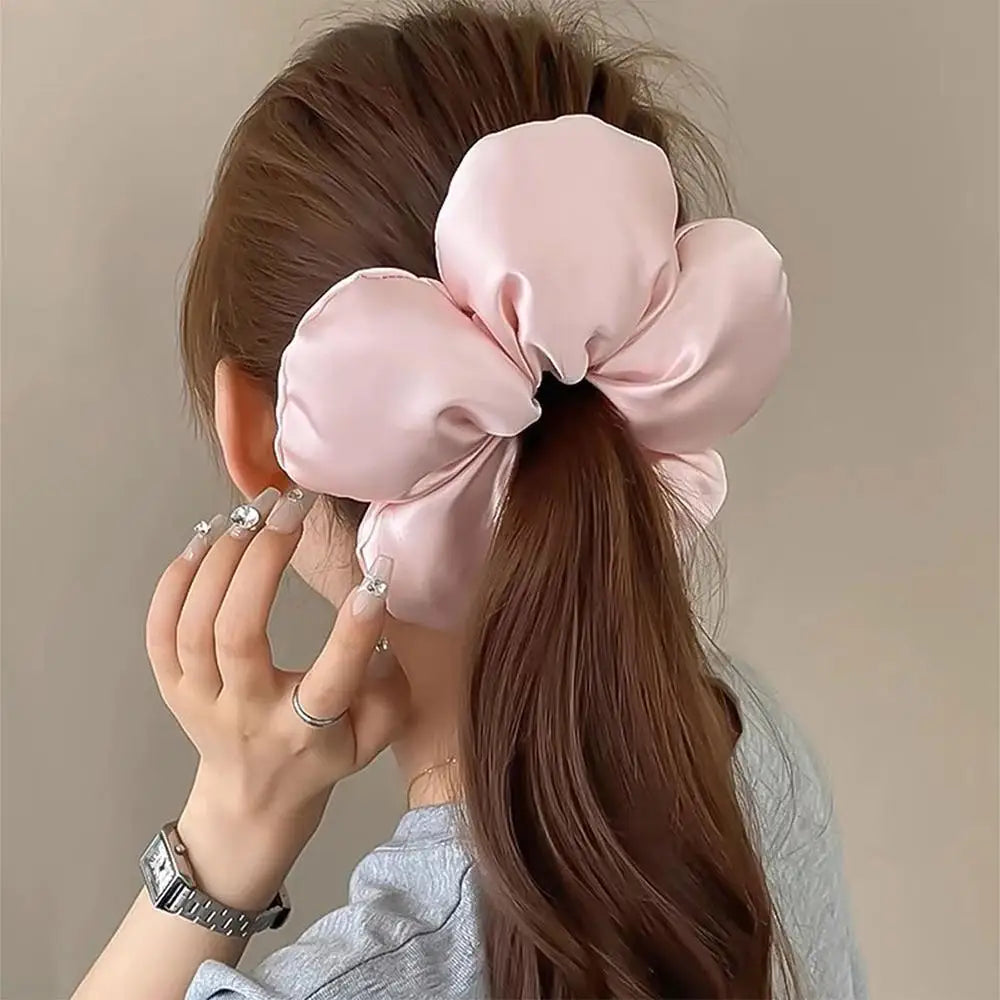 Sponge Flower Satin Hair Scrunchies | Elegant Ponytail Holders Hair Scrunchie QXL