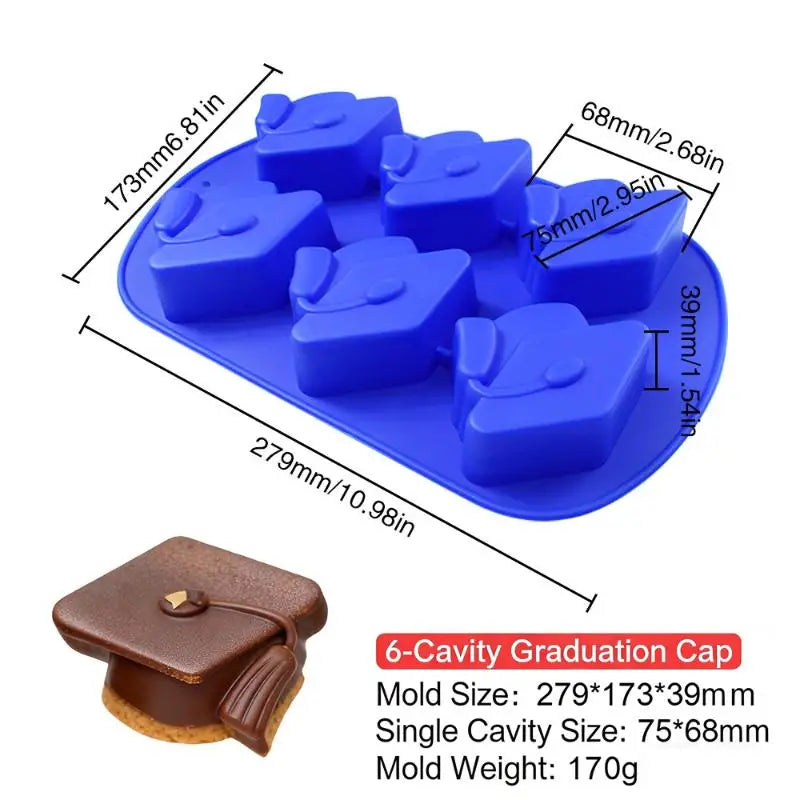 6-Cavity 3D Graduation Hat Silicone Mold | Chocolate & Cake Silicone Baking Mold QXL