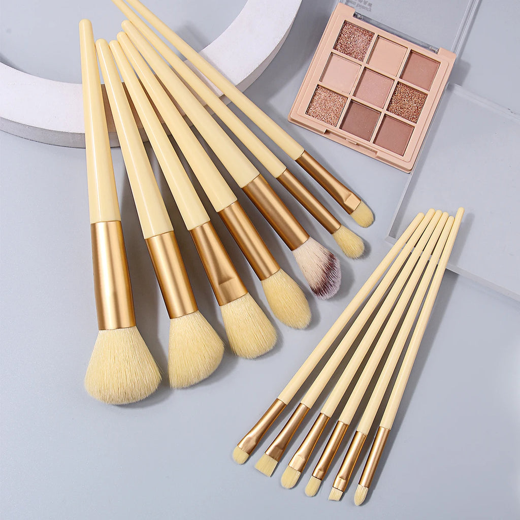 13-Piece Yellow Makeup Brush Set | Foundation & Eyeshadow Kit Makeup Brush Set QXL