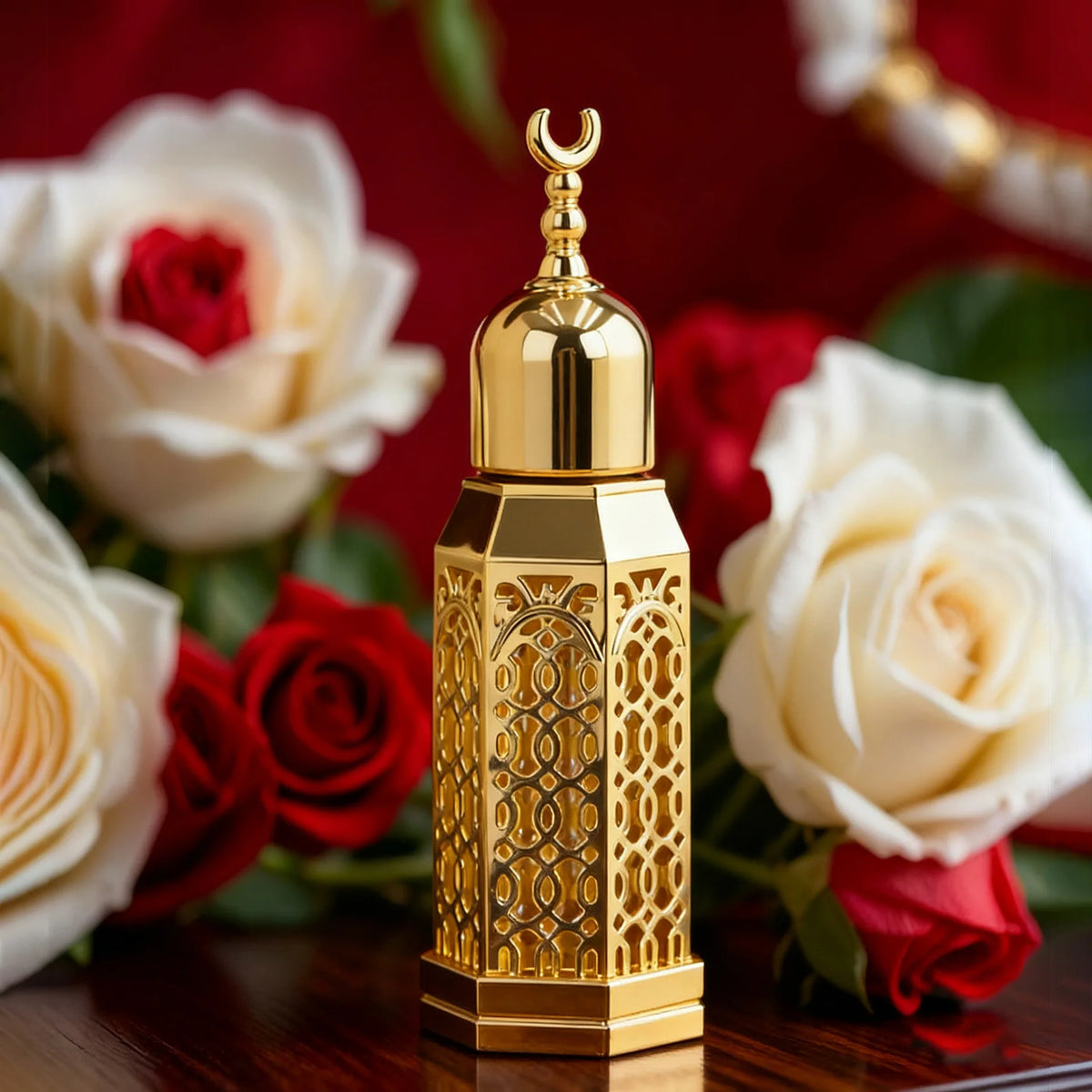 3ml Octagonal Glass Perfume Vial | Golden Hollow Metal Cover & Dropper Perfume Vial QXL