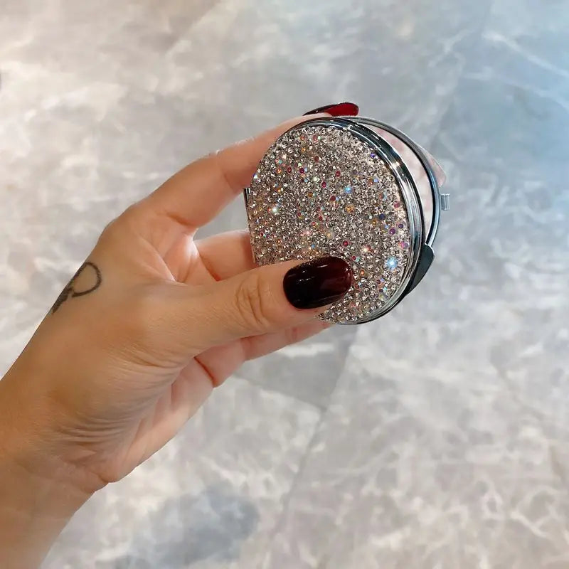 Diamond Double-Sided Portable Mini Round Makeup Mirror Portable Makeup Mirror QXL