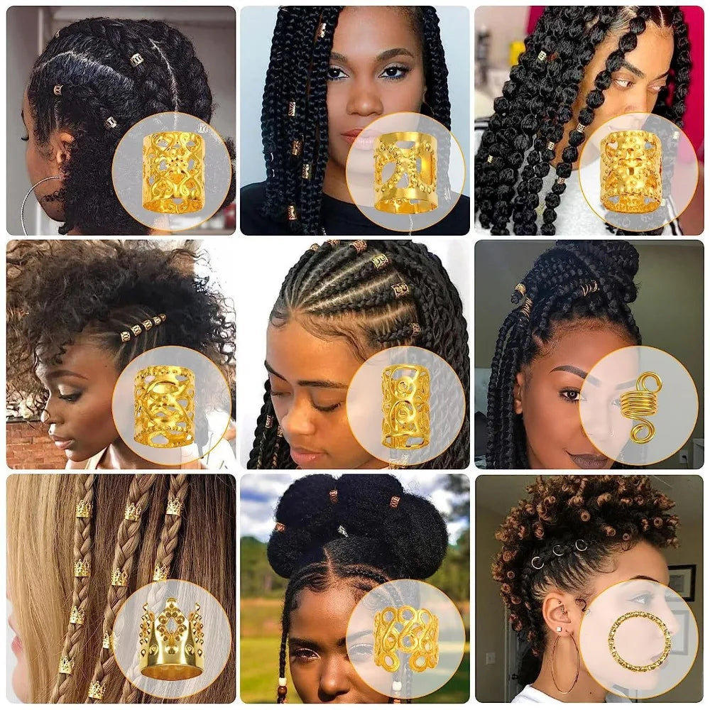 220-Pc Golden Alloy Hair Braid Jewelry | Dreadlock Cuffs Hair Braid Jewelry QXL