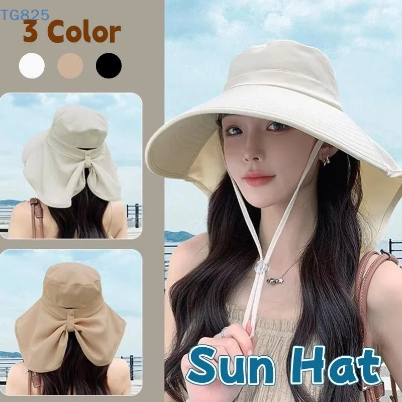 Wide Brim Sun Hat with Neck Flap & Ponytail | UV Protection Wide Brim Sun Hat QXL