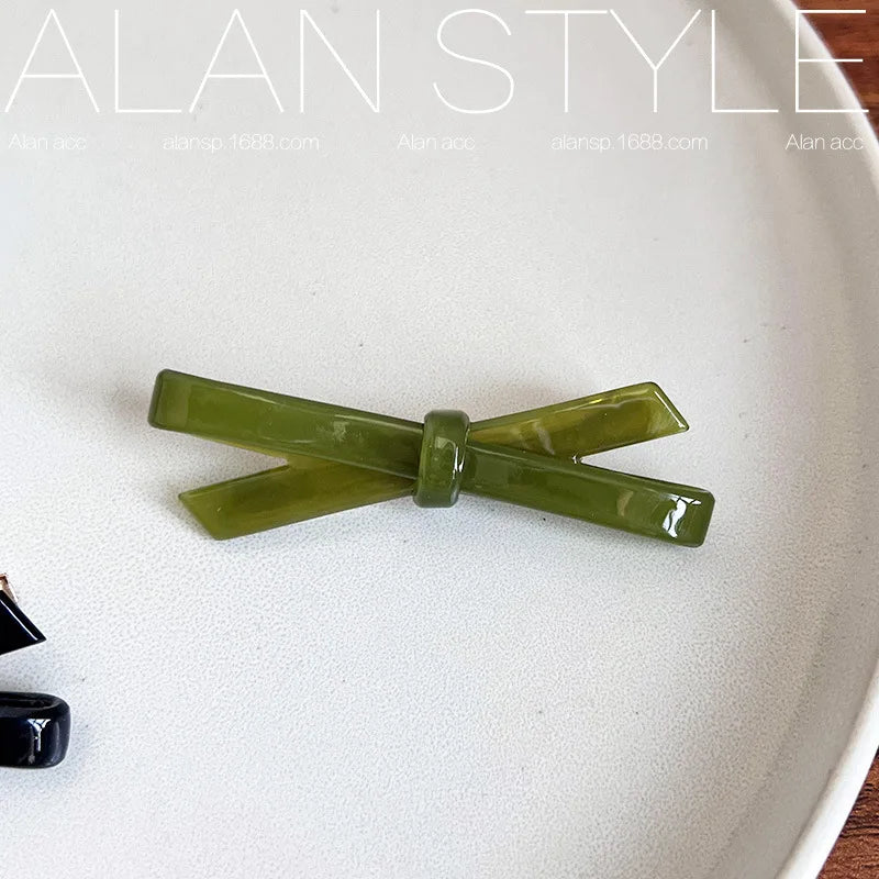 Japanese Bow Hair Clips | Acetate Jelly Color Side Clip Bow Hair Clip QXL Avocado green 6.6cm