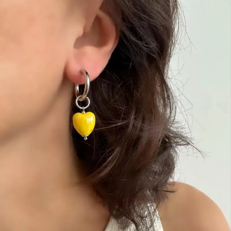 Colorful Heart Hoop Earrings | Minimalist Women's Jewelry Hoop Earrings QXL