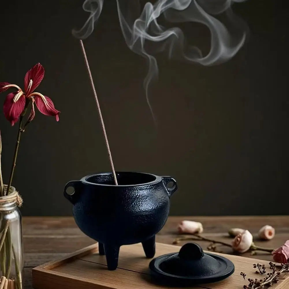 Cast Iron Cauldron Incense Burner with Lid | Gothic Decor Incense Burner QXL