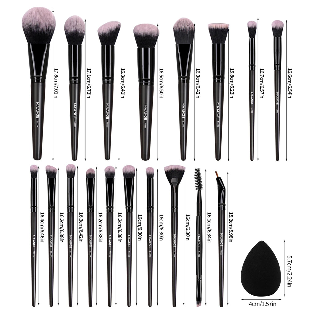 MAANGE 19-Pc Professional Makeup Brush Set with Powder Puff Makeup Brush Set QXL
