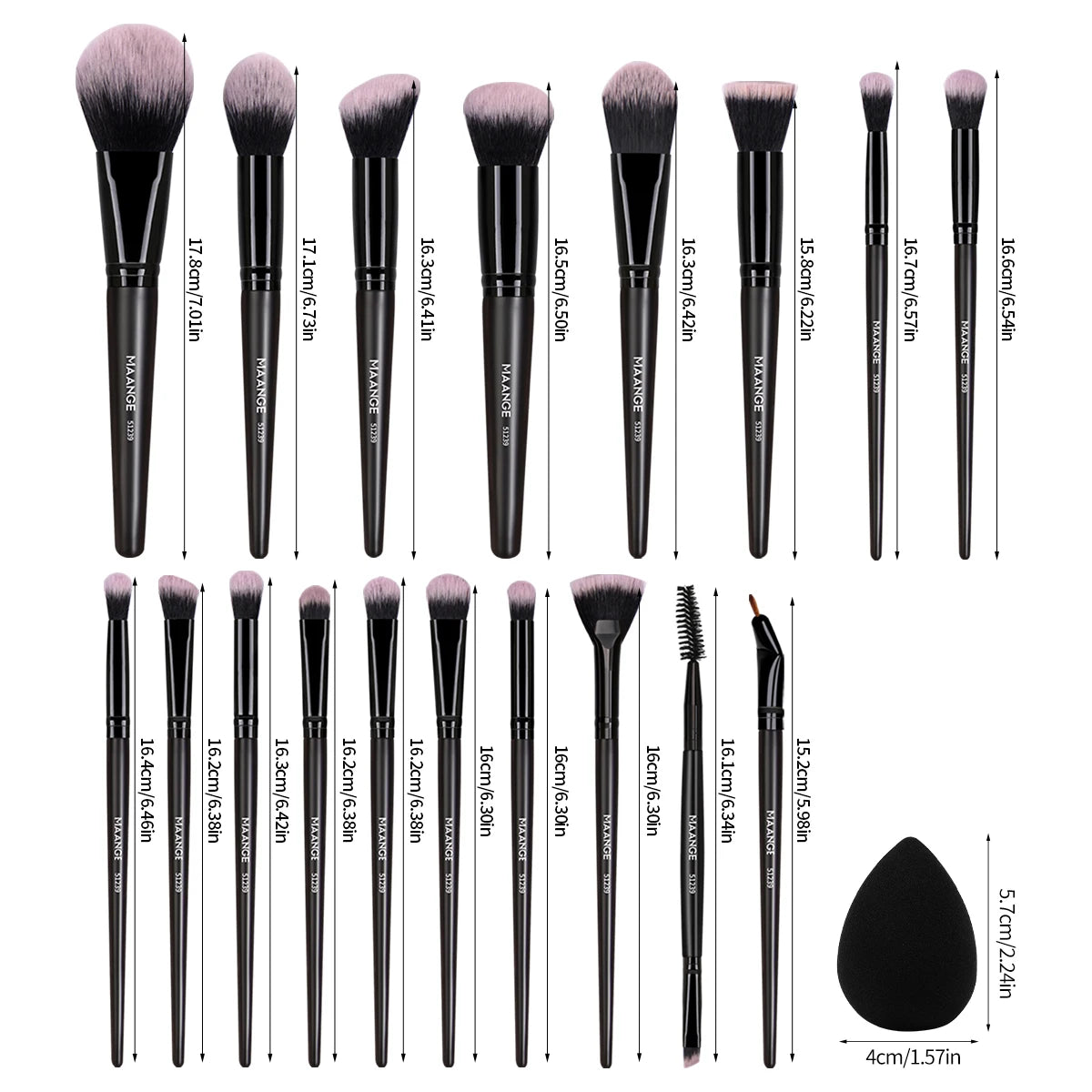 MAANGE 19-Pc Professional Makeup Brush Set with Powder Puff Makeup Brush Set QXL