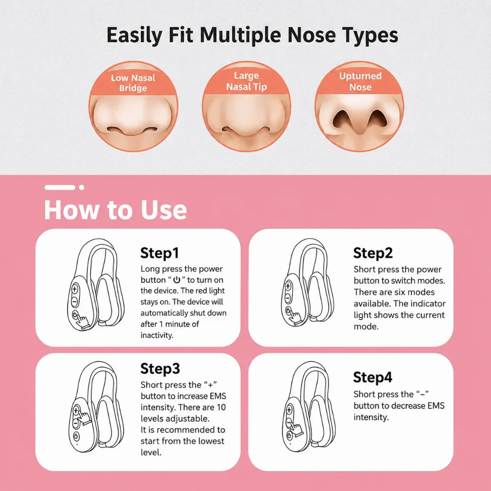 EMS Microcurrent Nose Shaper Clip | Electric Pulse Lift Device Facial Beauty Device QXL