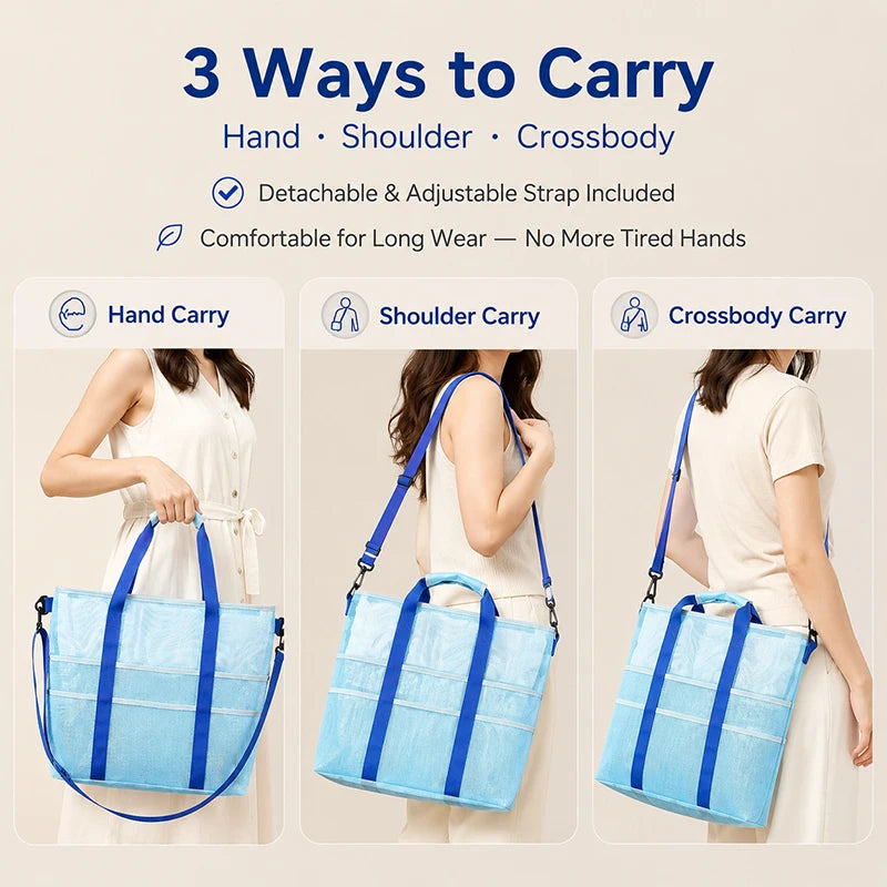 2-in-1 Quick Dry Mesh Beach Tote Bag with Detachable Pouch Mesh Beach Tote QXL