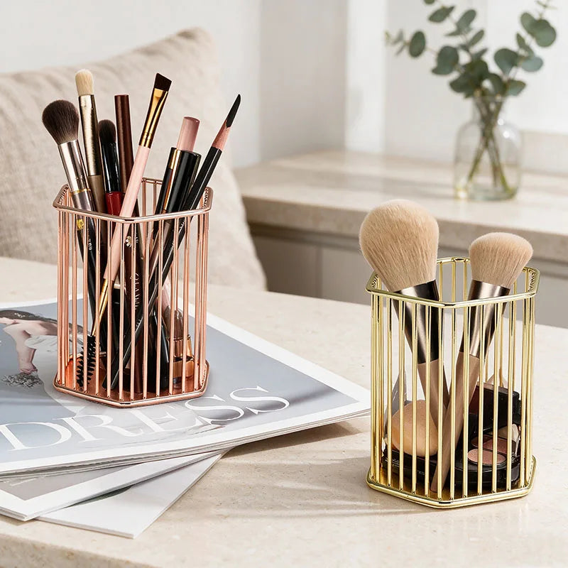 Hexagon Iron Makeup Brush Holder & Desk Cosmetic Organizer Makeup Brush Holder QXL
