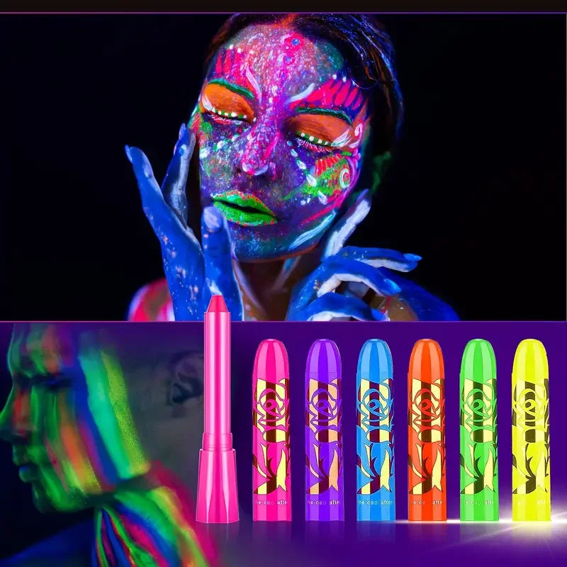 VERONNI 6-Pc UV Neon Glow Face & Body Paint Kit | Black Light UV Face & Body Paint QXL