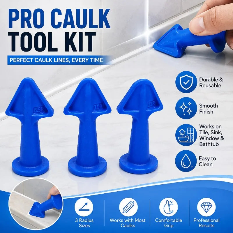 3-Piece Caulk Finishing Tool Kit | 6.5R 10R 13R Sealant Smoother Caulk Finishing Tool QXL