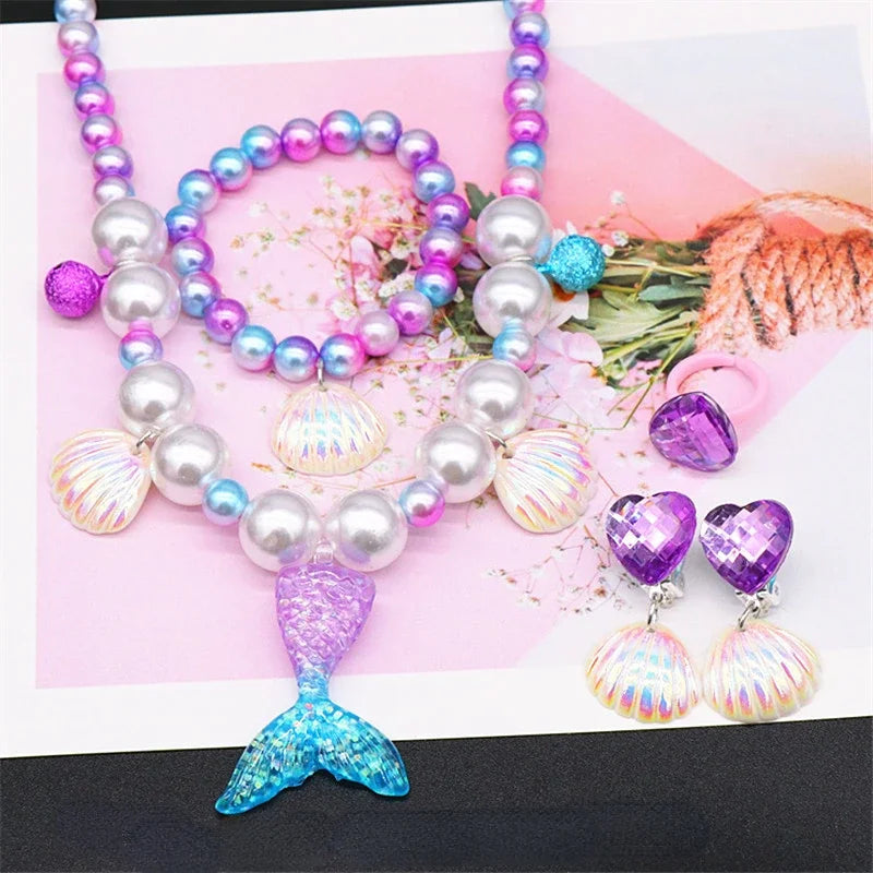 Mermaid Pearl Jewelry Set for Girls – 2 or 5 Piece Kids Set Kids Jewelry Set QXL