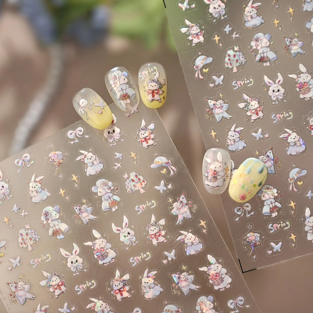 Fantasy Laser Bunny 5D Nail Art Stickers | Iridescent Decals Nail Art Stickers QXL