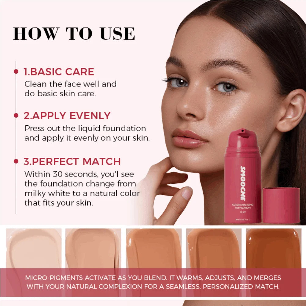 Color Changing Foundation Self-Adjusting Shade 30ml Liquid Foundation QXL